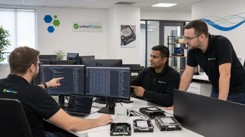 OnlinePCApps engineers at their desks